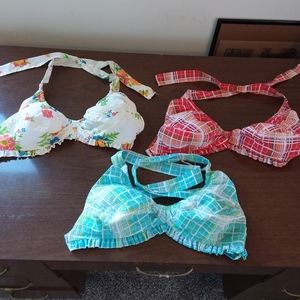 3 70s vintage bikini tops plaid red blue floral small 36 lot bundle